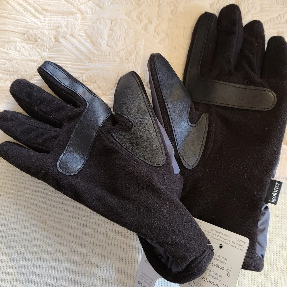 Isotoner Womens One Size EcoComfort Mineral Black SmartDri SmartTouch Gloves